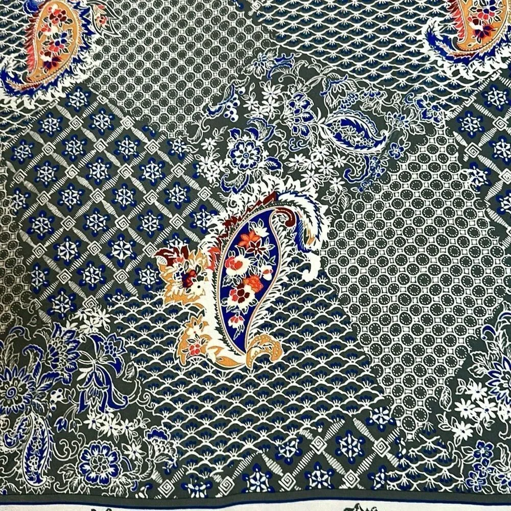 Christian Dior Silk Square Scarf Gray Paisley Hand Rolled Vintage 29x29”